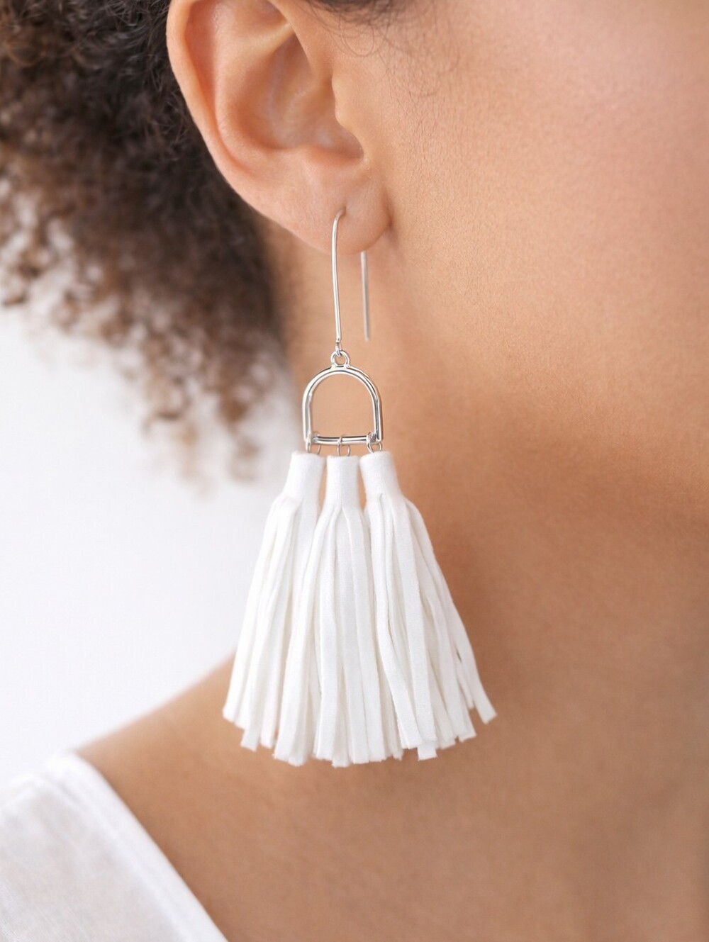 Ashley Stewart Silver tone White Tassel Drop Earrings - Women's Fashion Jewelry